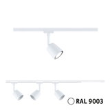 White metal LED spotlight for track system in RAL 9003, modern accent lighting fixture