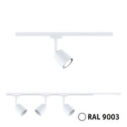 White metal LED track spotlight in RAL 9003, modern interior lighting for homes and offices