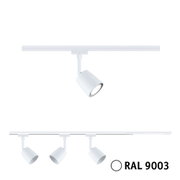 Spot LED blanc en métal pour rail en RAL 9003, éclairage intérieur moderne et fonctionnel
