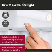 White LED wall spotlight with 3-step dimming and on/off switch controlled by finger press