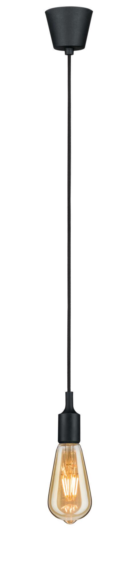 Suspension noire avec câble textile et ampoule vintage blanc chaud pour espaces de vie