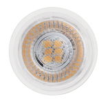 Nahaufnahme einer LED-Lampe mit transparentem Gehäuse und orangefarbenen Leuchtdioden für energiesparende Beleuchtung