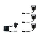 Black LED ground light with stainless steel rim and cable for outdoor garden lighting