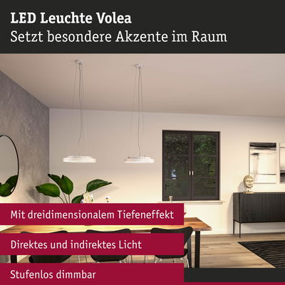 Moderne LED Leuchte Volea in Weiß mit direktem und indirektem Licht für stufenlos dimmbare Raumakzente