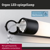 Zwarte Orgon LED-spiegellamp met geïntegreerde, afgedekte contactdoos voor badkamerverlichting