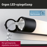 Zwarte Orgon LED-spiegellamp met geïntegreerd, afgedekt stopcontact voor badkamerverlichting