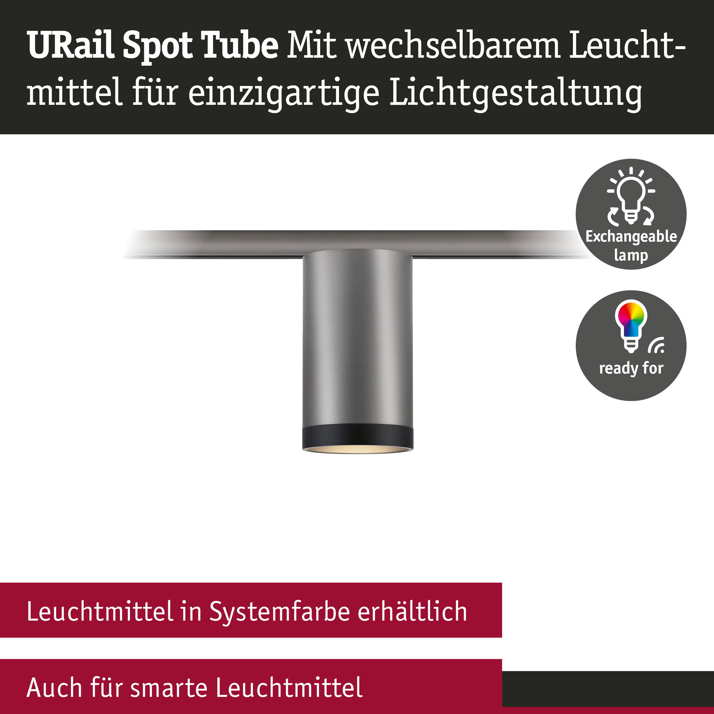 URail Schienenspot Tube GU10 max. 10W dimmbar 230V Titanium