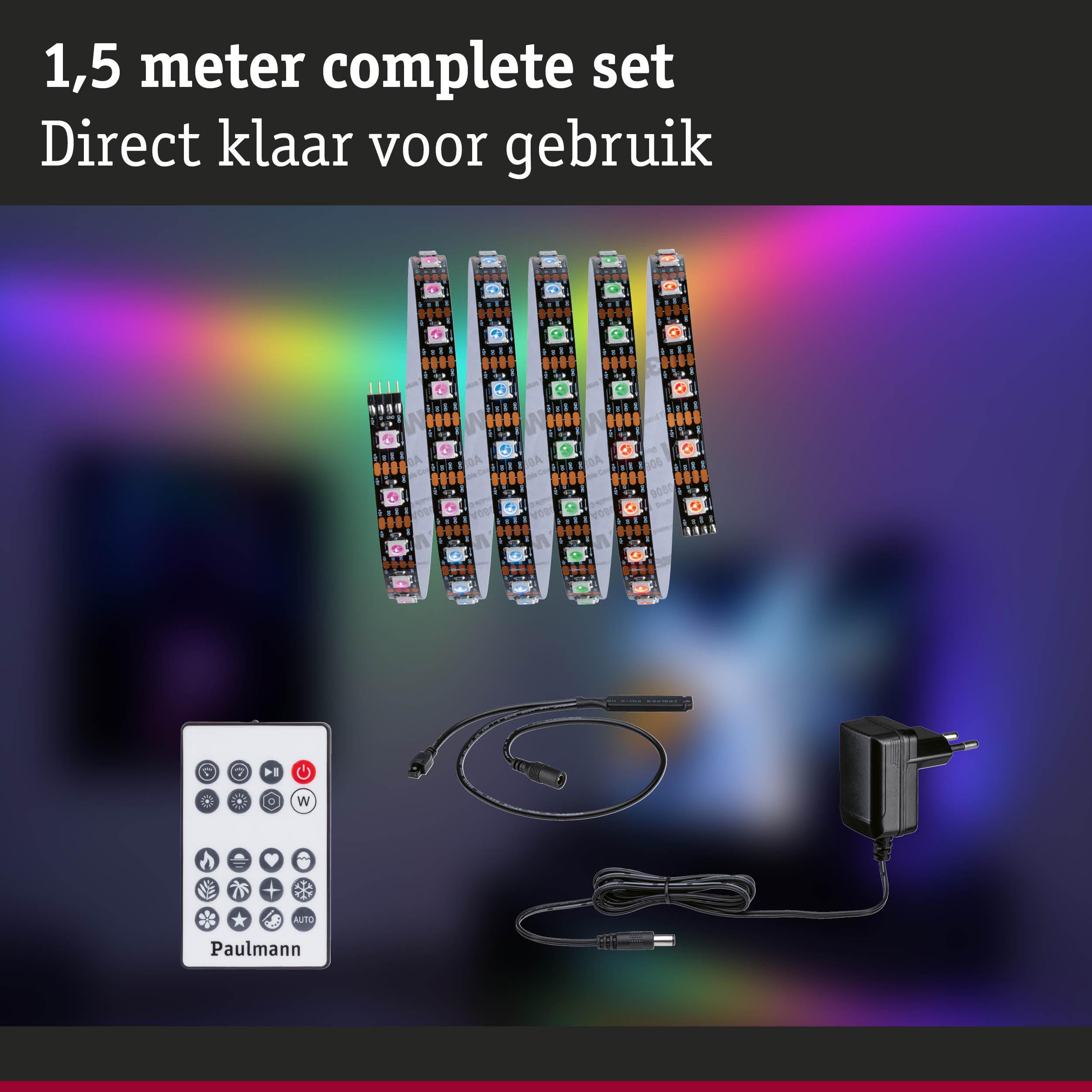 1,5 meter LED-strip set met afstandsbediening en adapter voor kleurrijke sfeerverlichting