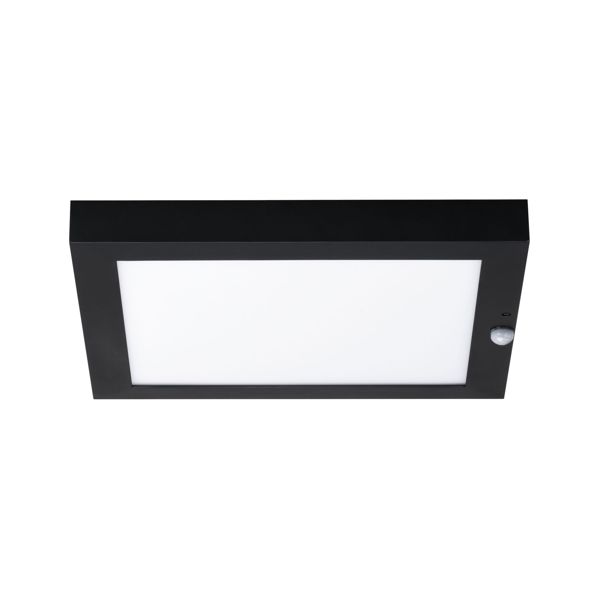 Plafonnier LED rectangulaire avec cadre noir et détecteur de mouvement pour éclairage intérieur moderne