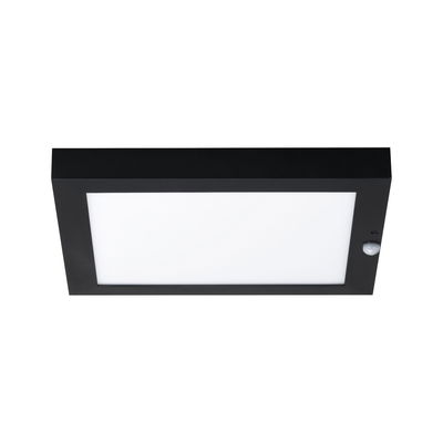 Plafonnier LED rectangulaire avec cadre noir et détecteur de mouvement pour éclairage intérieur moderne