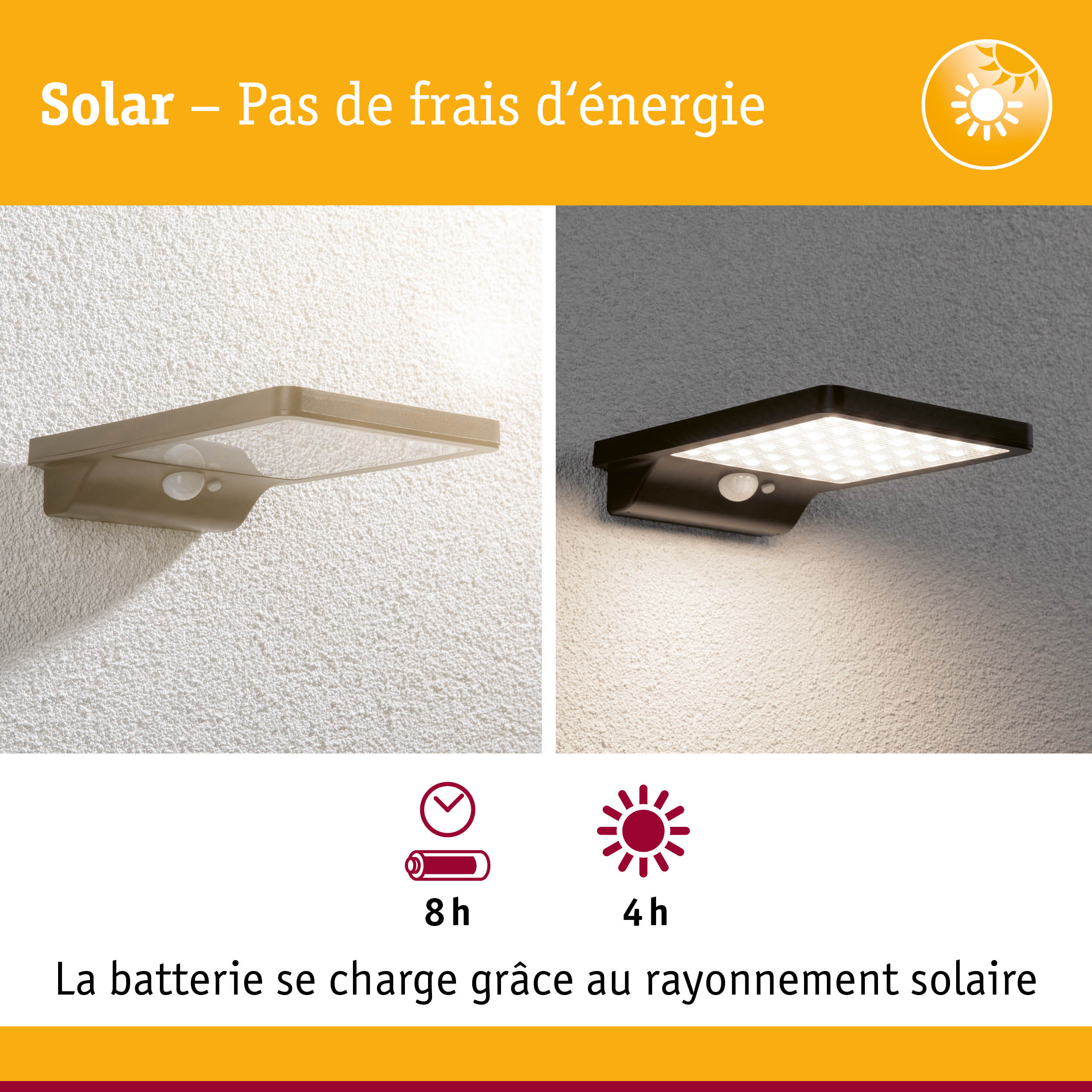 Applique murale LED solaire beige et noire avec détecteur de mouvement pour extérieur