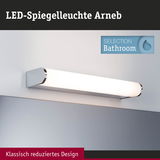 LED-Spiegelleuchte Arneb in weiß mit Chromakzenten für Badezimmer mit klassischem Design