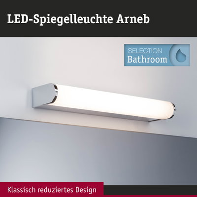 LED-Spiegelleuchte Arneb mit klassisch reduziertem Design in Weiß und Chrom für Badezimmerbeleuchtung