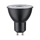 Black LED reflector lamp with GU10 base made of plastic for energy-efficient lighting