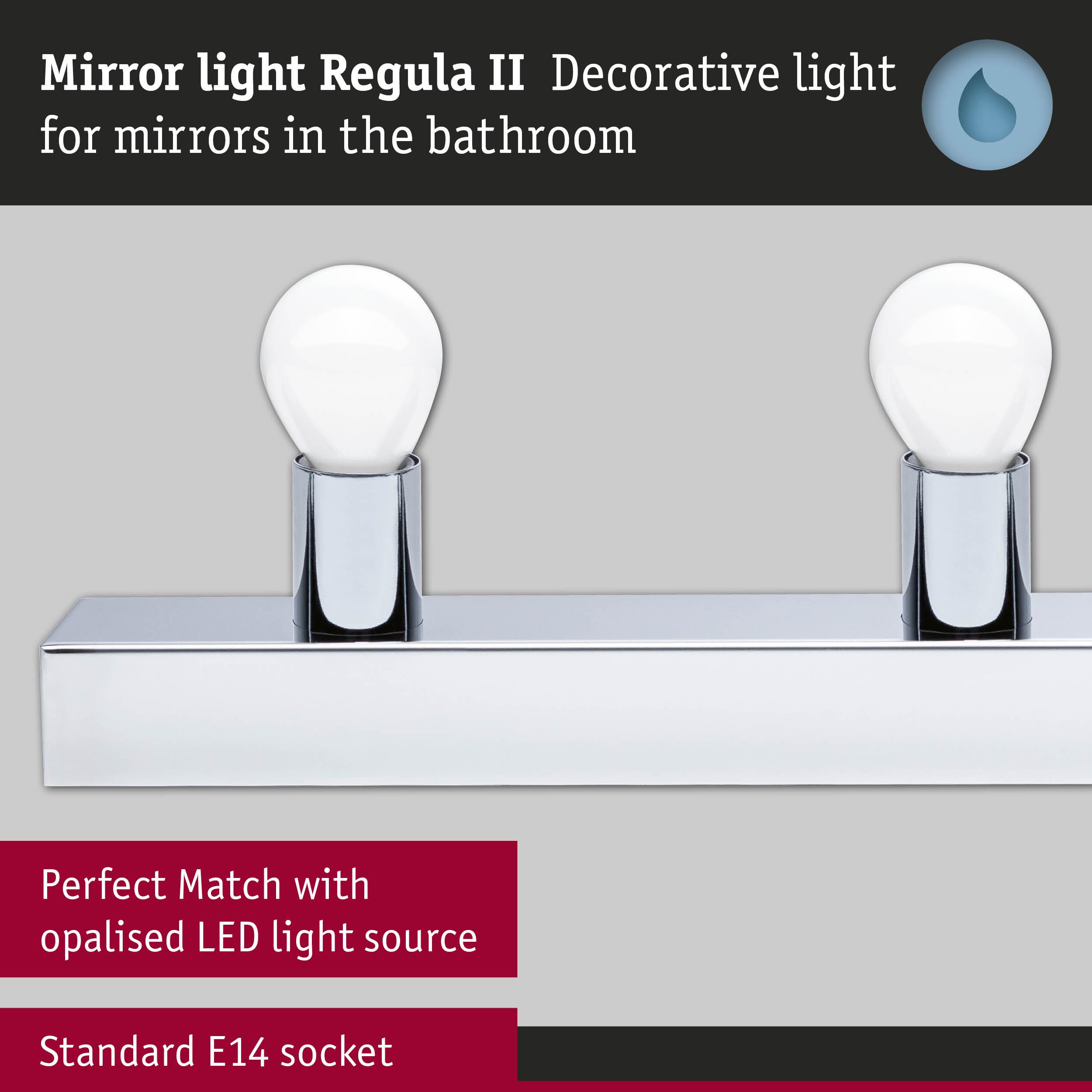 Regula II mirror light in chrome metal with two E14 sockets for bathroom mirror lighting