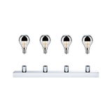 Vier LED-lampen met zilveren spiegelkap en chromen houder voor moderne verlichting.