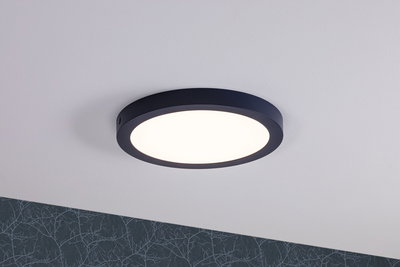 Runde Deckenleuchte mit schwarzem Metallrahmen und warmweißem LED-Licht für moderne Innenräume