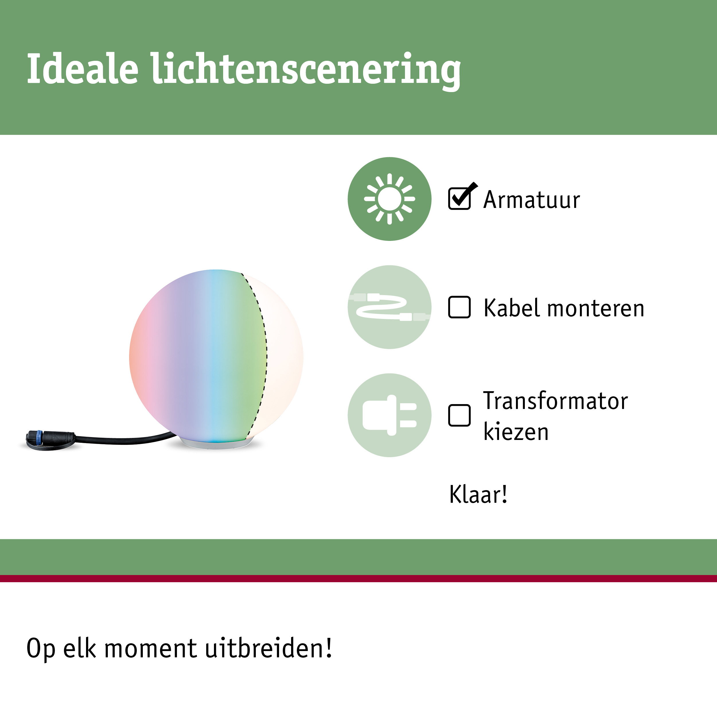 Kleurrijke LED-lamp met kabel voor eenvoudige montage en flexibele lichtinrichting