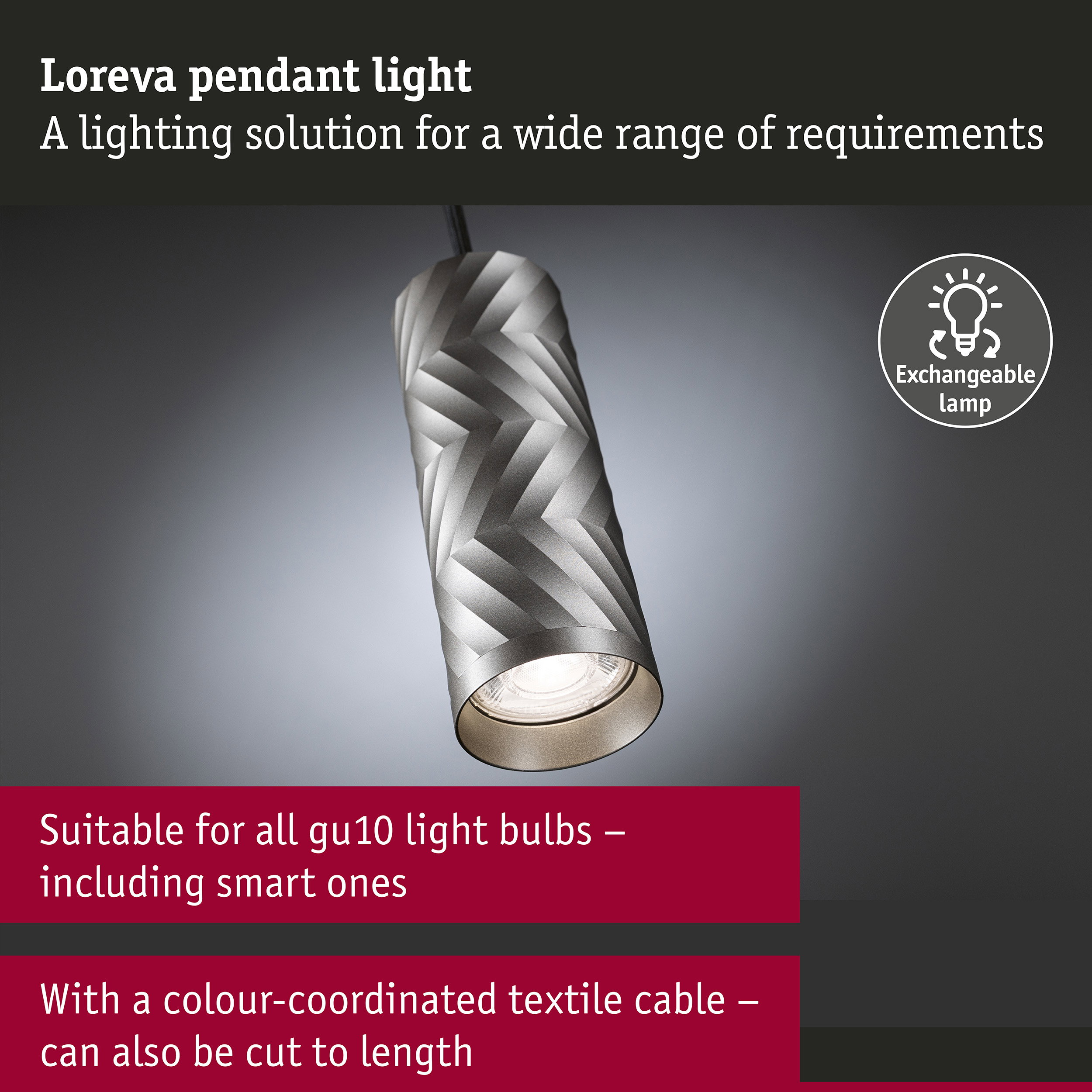 Pendant light Loreva GU10 max. 10W Titanium Metal