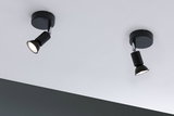 Zwei schwarze LED-Deckenstrahler aus Metall mit verstellbarem Kopf für gezielte Beleuchtung im Raum.