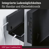 Schwarze Wandhalterung mit integrierter USB Type-C Ladebuchse für Handys und kleine Elektronikgeräte