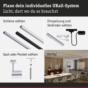 Modulares URail-Schienensystem in Schwarz und Weiß mit Spots und Pendelleuchten für flexible Raumbeleuchtung