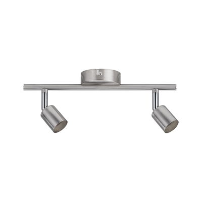 Modern ceiling spotlight in brushed stainless steel with two adjustable heads for focused lighting