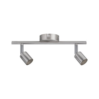 Modern ceiling spotlight in brushed stainless steel with two adjustable heads for focused lighting