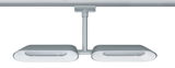 Modern ceiling spotlight in silver metal with two elongated white lights for living spaces