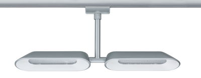 Modern ceiling spotlight in silver metal with two elongated white lights for living spaces