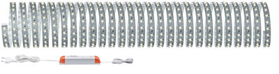 Flexible LED-Lichtleiste mit warmweißen LEDs und Netzteil, ideal für dekorative Beleuchtung.