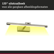 Wandlamp van geborsteld metaal met 120° lichtstraal en gele verlichting voor schilderijen