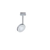 Round silver LED track light with white diffuser made of metal and plastic for modern lighting