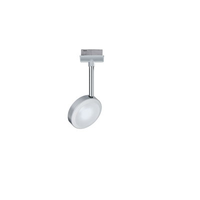 Rundes LED-Schienenlicht in Silber mit weißem Diffusor aus Metall und Kunststoff für moderne Beleuchtung