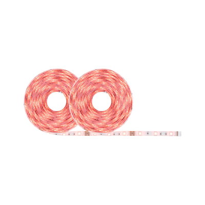 Two rolled warm white LED light strips with flexible plastic base for decorative lighting use