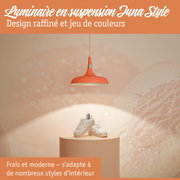 Luminaire suspendu en métal orange au design moderne avec lumière chaude pour intérieur élégant