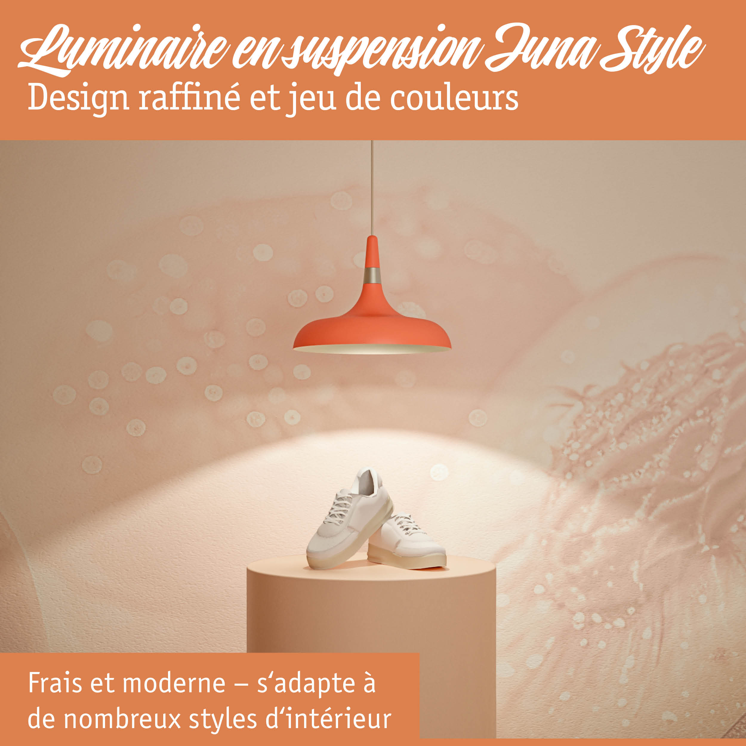 Luminaire suspendu en métal orange au design moderne avec lumière chaude pour intérieur élégant