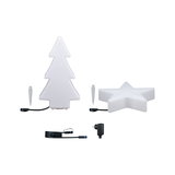 Weiße LED-Dekoleuchten in Tannenbaum- und Sternform mit Kabeln und Steckern für Innen- und Außenbereich