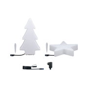 Weiße LED-Dekoleuchten in Tannenbaum- und Sternform mit Kabeln und Steckern für Innen- und Außenbereich