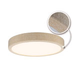 Round ceiling light with beige woven fabric edge and warm white LED light for living spaces