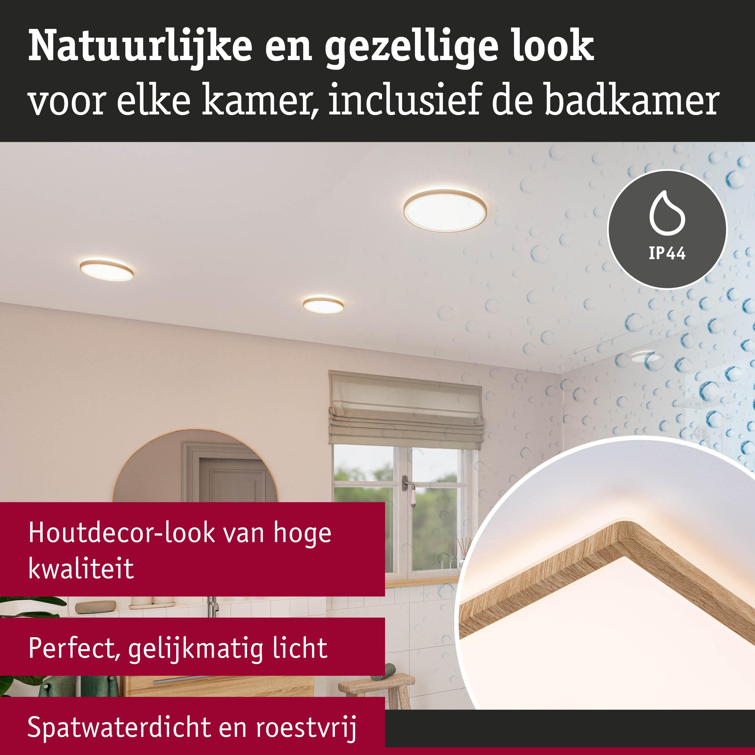 Ronde plafondlamp met houtdecor in beige, spatwaterdicht IP44 voor badkamer en woonkamer