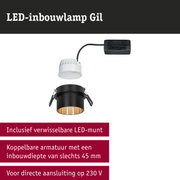 Zwarte LED-inbouwspot Gil met gouden binnenkant en wit LED-module, energiezuinige verlichting