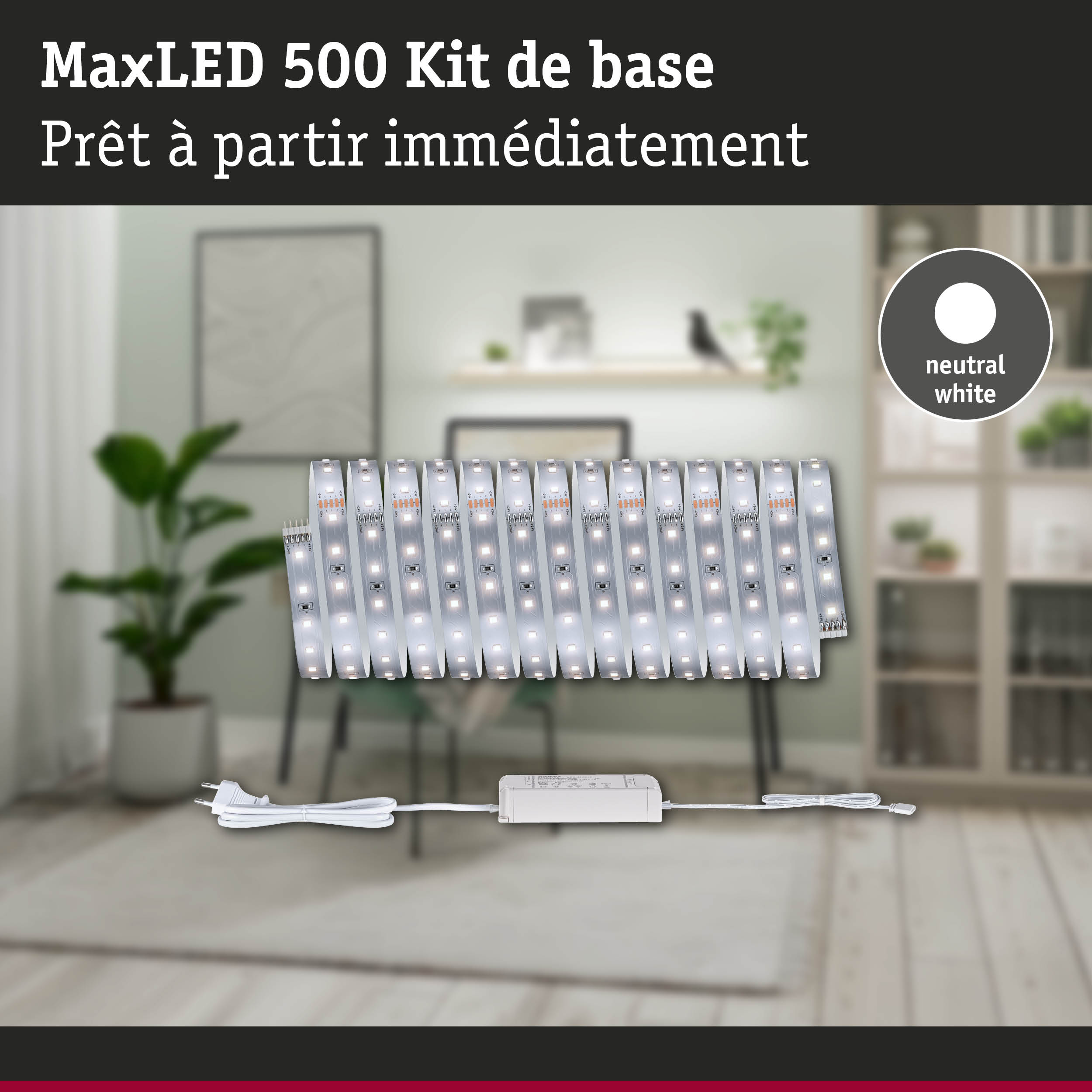 Kit de base MaxLED 500 avec bandes LED blanc neutre et alimentation pour éclairage intérieur polyvalent