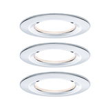 Three round chrome recessed lights with warm white LED for modern interior lighting