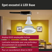 Spot encastré LED blanc avec douille GU10 et câble noir pour raccordement direct 230V