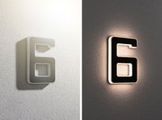 Moderne LED-Wandleuchte in Form der Zahl 6, grau und schwarz, mit warmweißem Licht für Innenräume