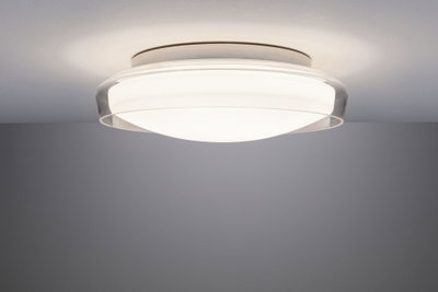 Plafonnier rond en verre blanc et transparent avec LED blanc chaud pour pièces à vivre