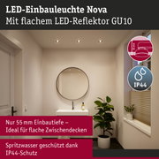 LED-Einbauleuchte Nova mit flachem LED-Reflektor GU10, 55 mm Einbautiefe, IP44 Spritzwasserschutz