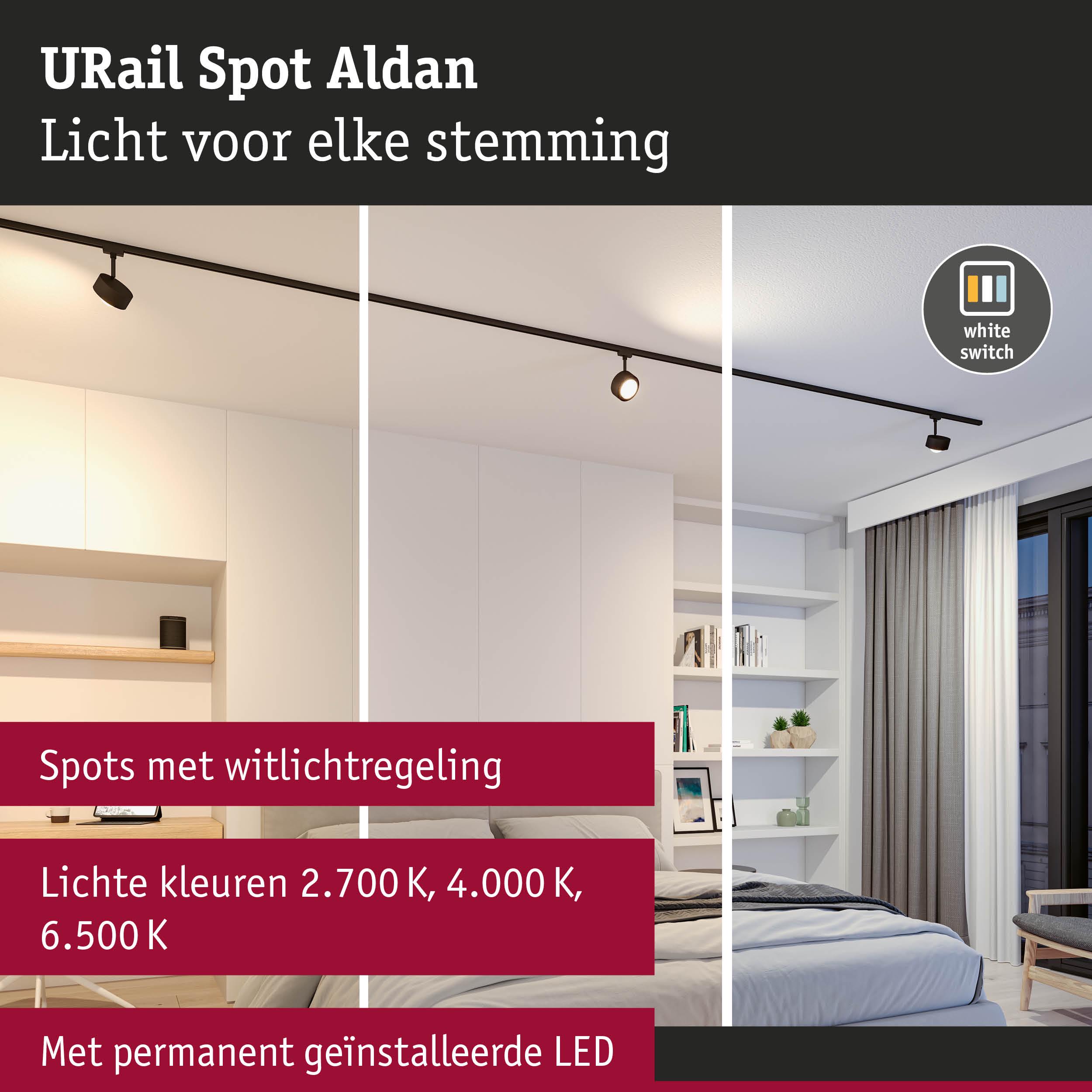 URail Spot Aldan zwarte LED-railspot met instelbare witlichtkleuren voor woonverlichting