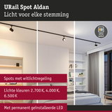 Zwarte URail Spot Aldan LED-railverlichting met instelbare helderheid voor woon- en slaapkamer
